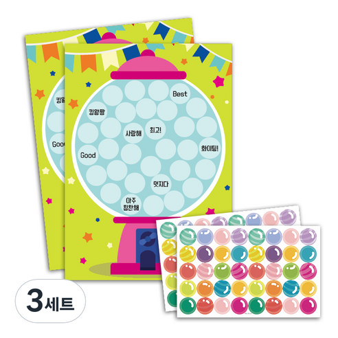 멜로우 Bubblegum 칭찬스티커 2p + 스티커판 2p, Pink, 3세트