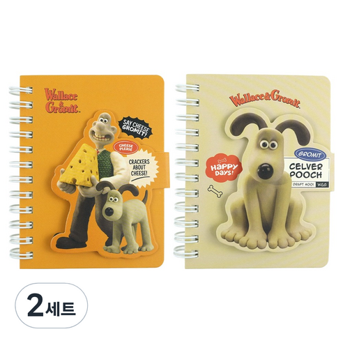 핑크풋 월레스와 그로밋 마그넷 수첩 2종 세트, 오렌지, 베이지, 2세트