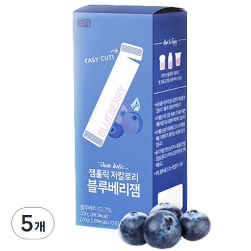 잼홀릭 저칼로리 무설탕 블루베리 스틱잼 10p, 5개, 200g