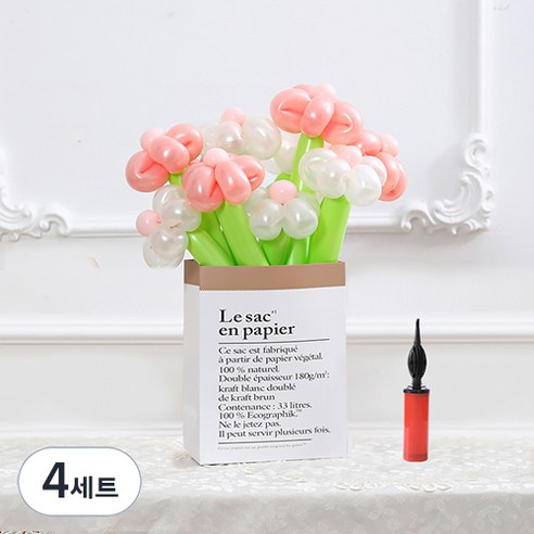 피앤비유니티 DIY꽃풍선선물 10p + 풍선펌프 + 종이봉투 세트, 03 데이지 핑크투명 펄, 4세트