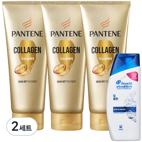 팬틴 콜라겐 극손상케어 트리트먼트 220ml 3개 + 헤드앤숄더 딥클린 샴푸 90ml 1개, 2세트