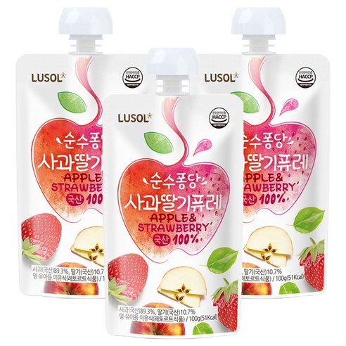 루솔 순수퐁당 퓨레 혼합맛(사과/딸기) × 100g × 3개, 혼합맛(사과/딸기) × 100g × 3개 섬네일