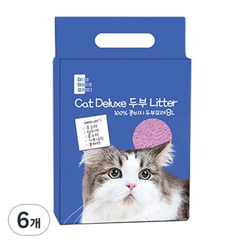 마마쇼 디럭스 가는입자 두부모래 3kg, 8L, 6개, 복숭아향