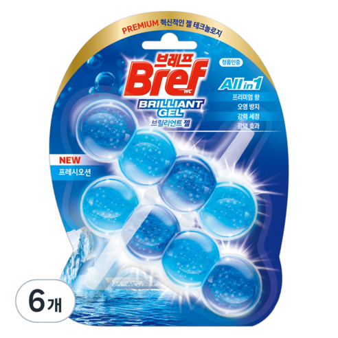 브레프 브릴리언트 젤 프레시 오션향 변기세정제 2p, 42g, 6개