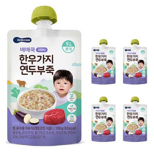베베쿡 실온 이유식 후기 한우가지연두부죽 100g, 5개, 한우 + 가지 + 연두부 혼합맛