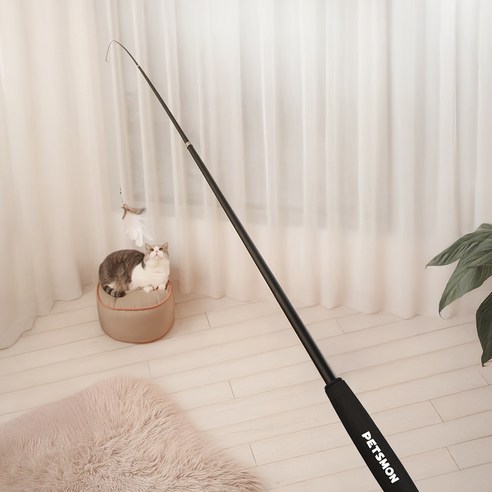 펫츠몬 고양이 장거리 1.8m 4단 깃털 낚싯대, 블랙, 1개