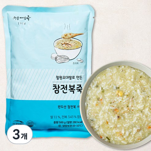 서울마님죽 참전복죽 (냉장), 500g, 3개