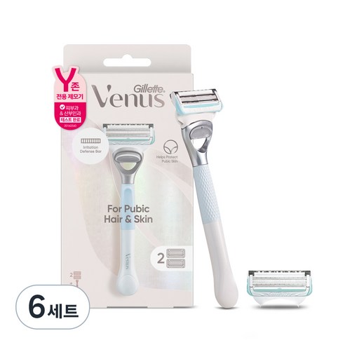 Venus Y존 제모 셀프케어 여성용면도기 + 면도날 2p, 6세트