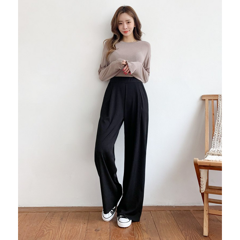 편안하고 세련된 잘빠진 여성용 멘토 밴딩 핀턱 와이드 팬츠