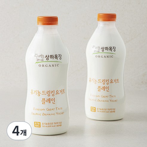 상하목장 유기가공식품 인증 드링킹 요거트 플레인, 750ml, 1개입, 4개