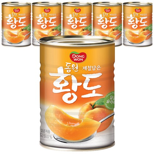 동원 황도 슬라이스 복숭아 통조림, 400g, 6개