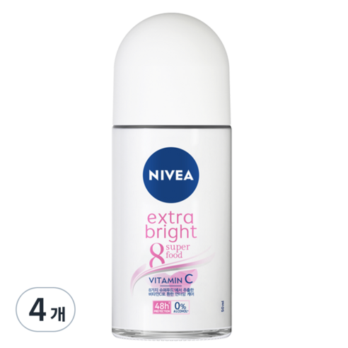 니베아 롤온 엑스트라 화이트 데오드란트, 50ml, 4개