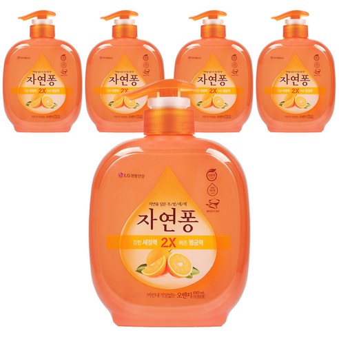 [비건라이프] 자연퐁 비린내 걱정없는 주방세제 오렌지 펌프타입, 490ml, 5개