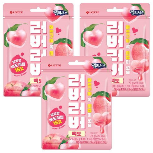 롯데웰푸드_젤리셔스 러버러버 백도, 73g, 3개