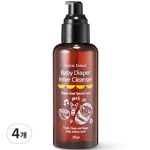 코리인제이아일랜드 베이비 다이퍼 이너 클렌저 아기 엉덩이 클렌저, 145ml, 4개
