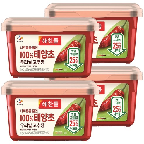 해찬들 나트륨을 줄인 태양초 우리쌀 고추장, 4개, 1kg