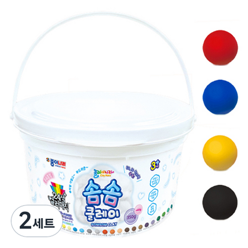 종이나라 솜솜클레이 350g + 컬러매직 40g 솜솜클레이 세트, 흰색, 검정, 빨강, 노랑, 파랑, 2세트
