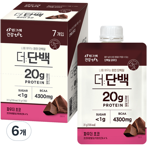 빙그레 건강 tft 더단백 파우더 초코 7p, 6개, 217g