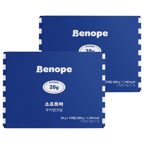 베노프 소프트바 쿠키앤크림 단백질바, 600g, 2개