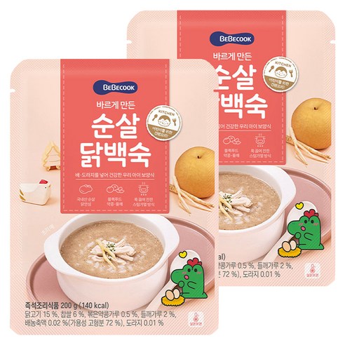 베베쿡 바르게 만든 순살 닭백숙, 200g, 2개