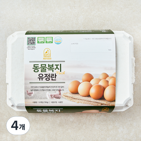 계란의정원 동물복지 인증 유정란 780g, 4개, 15구