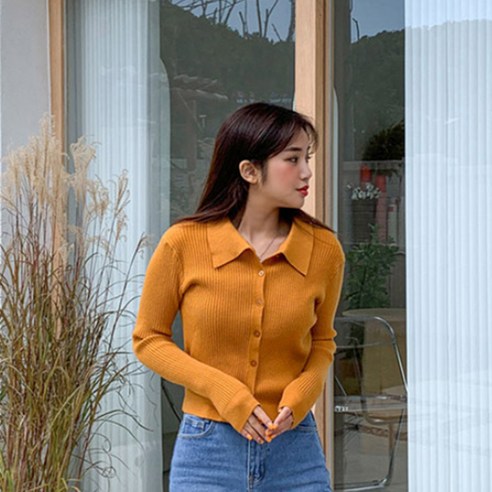 엔비룩 여성용 슬림 골지카라 가디건