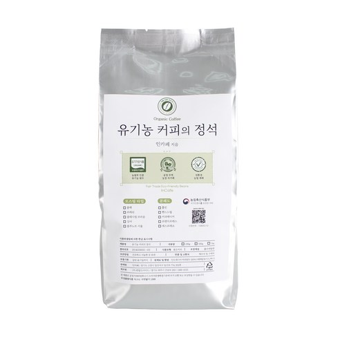 인카페 공정무역 친환경 유기농 스페셜티 커피의 정석 원두 올가닉심야, 1kg, 1개, 홀빈(분쇄안함)