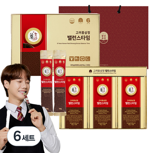 풍년보감 6년근 고려홍삼정 밸런스타임 30포 세트 + 쇼핑백, 300g, 6세트