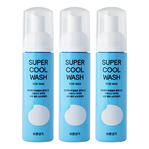 바른생각 슈퍼 쿨 워시 포 맨 남성청결제, 200ml, 3개