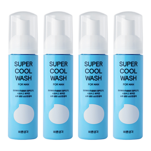 바른생각 슈퍼 쿨 워시 포 맨 남성청결제, 200ml, 4개