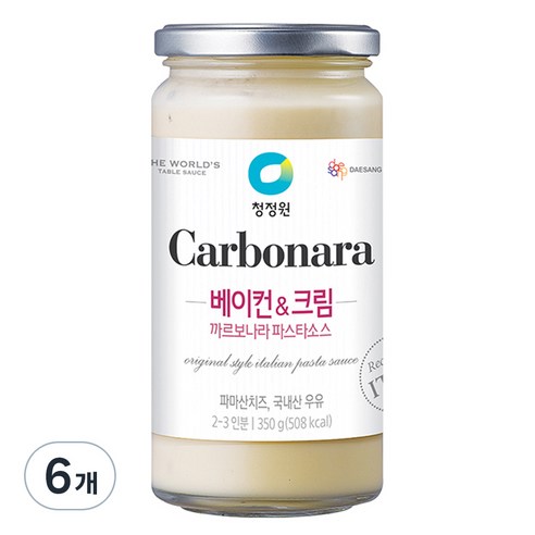 청정원 베이컨 앤 크림 까르보나라 파스타 소스, 350g, 6개