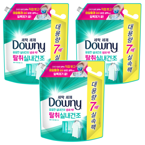 다우니 프리미엄 세탁세제 탈취 실내건조 액상세제 리필, 3.2L, 3개