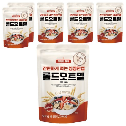 건강한밥상 간편하게 먹는 영양한컵 롤드오트밀, 500g, 6개