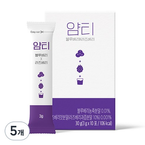얌티 블루베리 라즈베리 아이스티분말, 3g, 10개입, 5개
