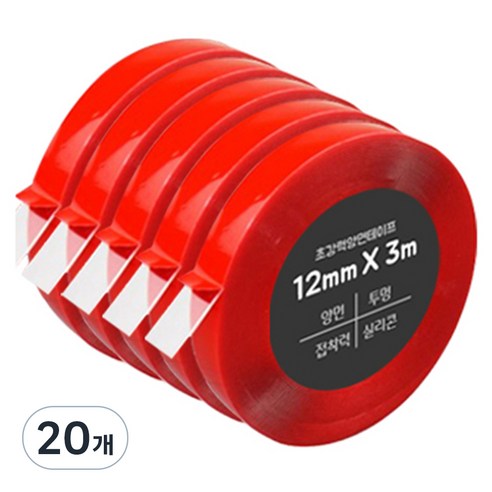다다 초강력 양면테이프 12mm x 3m, 투명, 20개