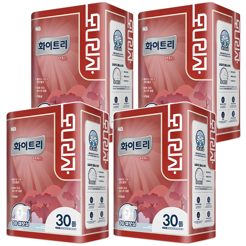 모나리자 화이트리 블랑 플러스 천연펄프 3겹 고급롤화장지, 30m, 30롤, 4개