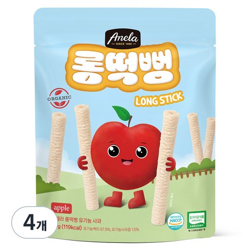 아넬라 유기농 롱떡뻥 사과 롱스틱, 사과맛, 30g, 4개