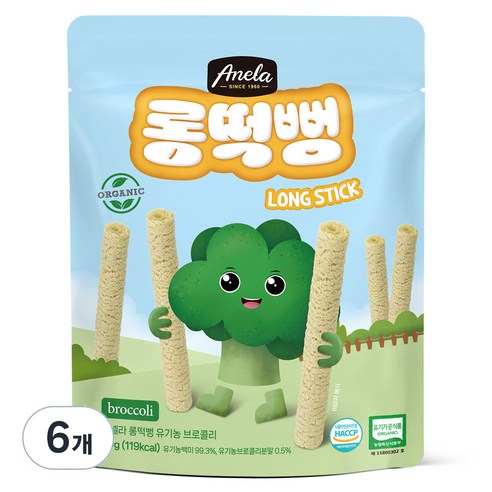아넬라 유기농 롱떡뻥, 브로콜리, 30g, 6개