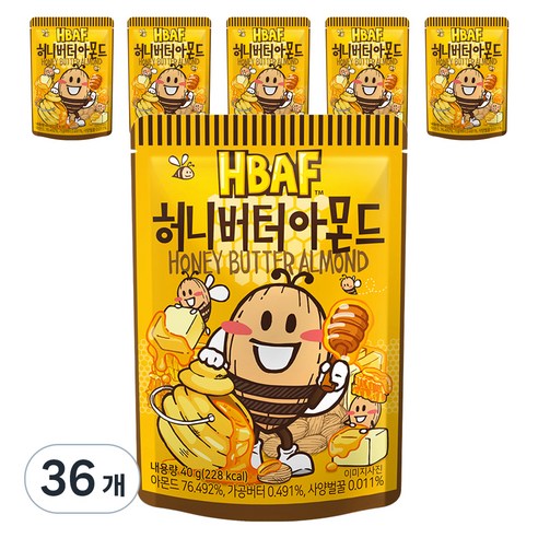 바프 허니버터 아몬드, 40g, 36개