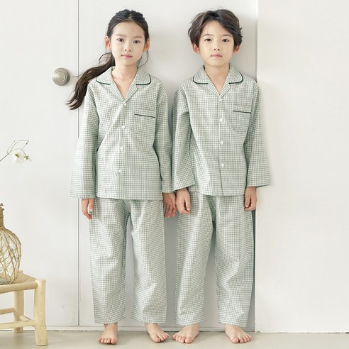 핑코코 아동용 스몰 메론 체크 파자마 상하의 세트