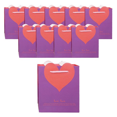 윰스 하트 포장 선물 쇼핑백, 퍼플, 10개