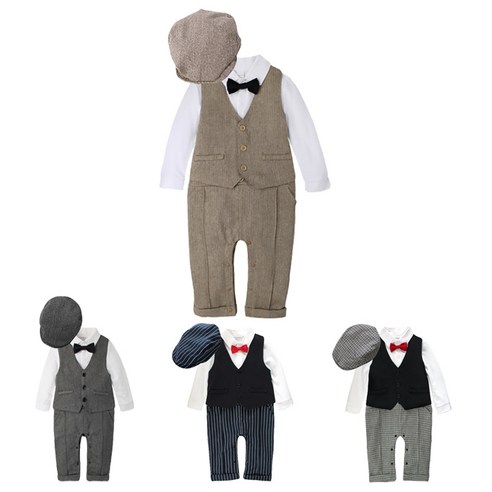 맘스케어 남아용 헤링본 스냅 긴팔 우주복 세트