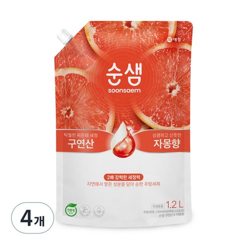 순샘 구연산 자몽 주방세제 리필, 1.2L, 1개