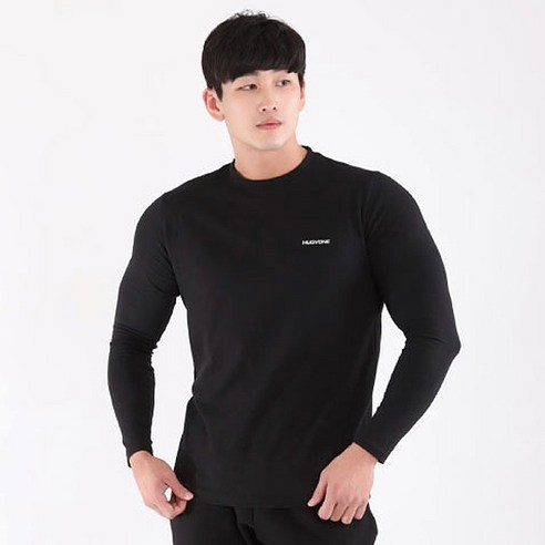 허그본 남성용 머슬핏 스몰로고 무지라인 긴소매 티셔츠