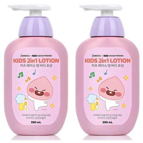베비언스 리틀카카오프렌즈 어피치 키즈 페이스 앤 바디 로션, 390ml, 2개