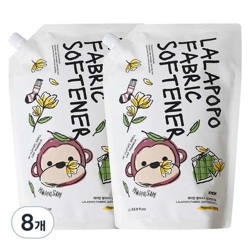 케이맘 랄라포포 유아용 섬유유연제 목련향 리필, 1.3L, 8개