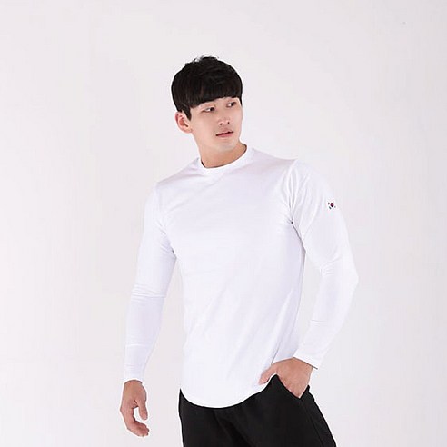 허그본 남성용 머슬핏 무지 긴팔 티셔츠 태극 라인