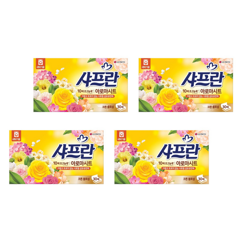 샤프란 아로마시트 섬유유연제 코튼블로섬향 본품, 30개입, 4개