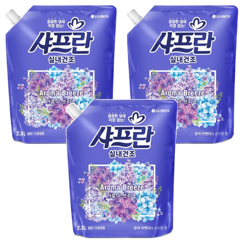 샤프란 실내건조 섬유유연제 아로마 브리즈 리필, 2.3L, 3개