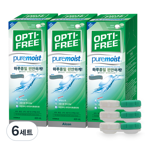 옵티프리 퓨어모이스트 렌즈세정액 3p + 렌즈케이스 3p, 420ml, 6세트